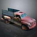 Rusty Red Vintage Truck With Open Wooden Bed And Classic Design