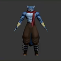 Blue Anthropomorphic Creature Character With Red Scarf Brown Pants Yellow Wristbands And Boots