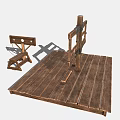 Medieval Wooden Structure With Cross Frame Platform And Metal Fittings