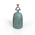 Bronze Bell Sculpture with Intricate Carvings and Decorative Top Handle