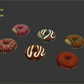 Assorted Donuts With Glazed Chocolate Sprinkles And Bitten Designs On Dark Background