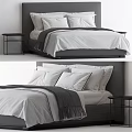 Modern Double Bed With White Sheets Gray Blanket Pillows And Nightstand 3d model