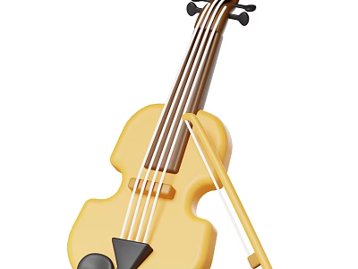 Yellow Violin with Strings Bow and Art Supplies Including Painting Tools 3d model