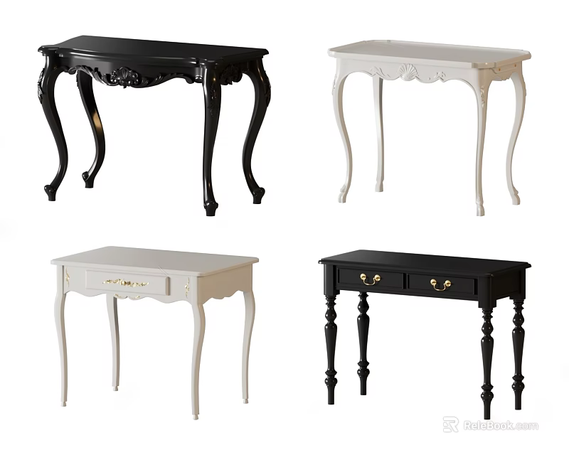 Black And White Vanity Dressers With Carved Legs And Drawer Designs 3d model 
