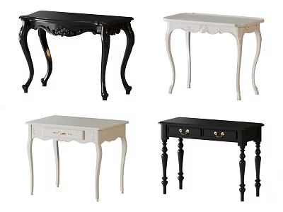 Black And White Vanity Dressers With Carved Legs And Drawer Designs 3d model