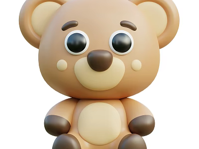 Cute 3D Cartoon Bear Toy With Big Eyes Brown Beige Color And Smiling Face 3d model