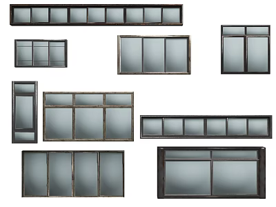 Various Home Window Designs With Different Styles Wooden Frames And Glass Panels 3d model