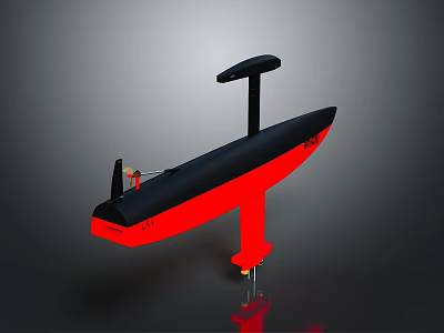 Compact Modern Black And Red Watercraft With Vertical Mast And Propeller Structure 3d model