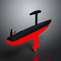 Compact Modern Black And Red Watercraft With Vertical Mast And Propeller Structure