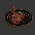 Juicy Grilled Lamb Chop On Black Plate With Rosemary And Sea Salt Garnish