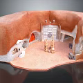 Ancient Scene Adobe Circular Structure Interior With Central Altar Stairs And Arched Doors 3d model