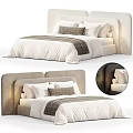 Modern Light Beige Upholstered Double Bed With Comfortable Bedding For Cozy Luxury Bedroom Interior