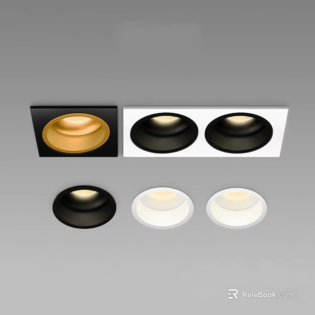 Stylish Downlights And Spotlights In Black White Gold With Single Double Ceiling Designs 3d model 