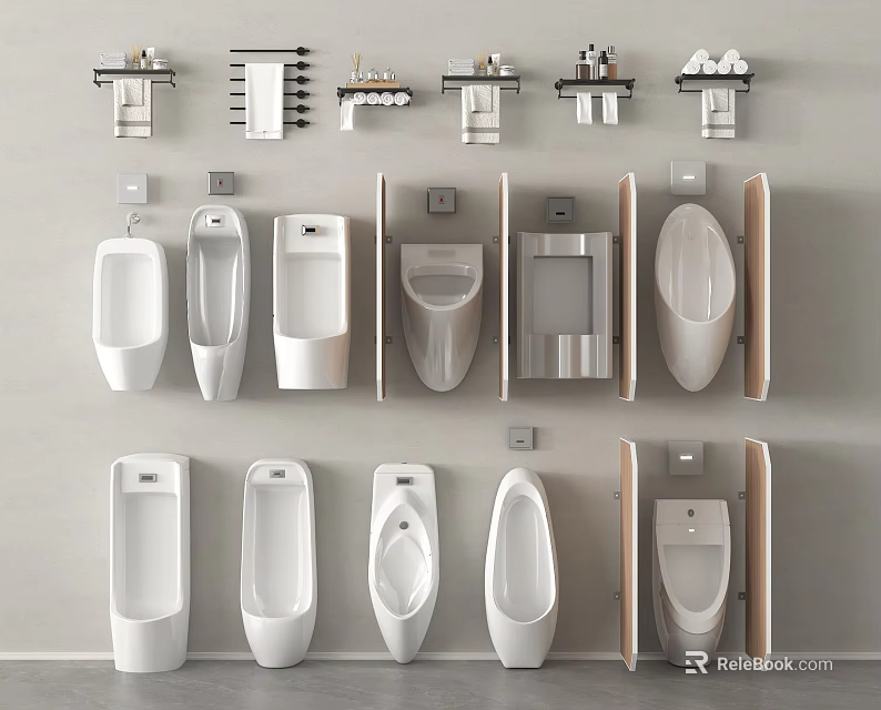 Collection Of Wall Mounted Urinals With Various Modern Designs For Bathroom 3d model 