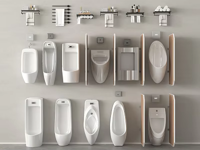 Collection Of Wall Mounted Urinals With Various Modern Designs For Bathroom 3d model
