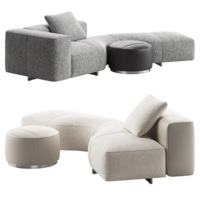 Modern Gray and Beige Sectional Sofa with Ottoman and Throw Pillow Design 3d model