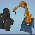 Industrial Robotic Arm Equipment Efficiently Lifting Stacked Tires In Factory