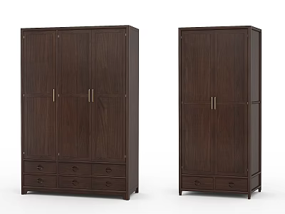 Dark Brown Wooden Wardrobe With Modern Design Cabinet Doors And Drawers 3d model
