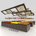 Various Fresh Colorful Fruits Neatly Displayed on Market Display Shelves