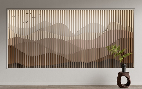 New Chinese Style Background Wall Landscape Grille Background Wall Cloud Wall Partition Panel 3d model