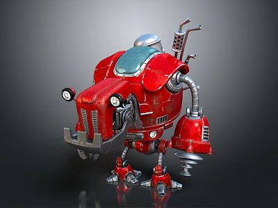 Red Mechanical Robot Character With Metallic Structure Silver Head And Arm Tools 3d model