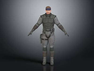 3D Model Of Male Tactical Character In Gray Uniform With Brown Cap And Black Gloves 3d model
