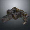 Complex Multi Story Building Complex Model With Diverse Architectural Structures And Roof Designs