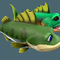 Two Green Cartoon Fish With Big Eyes Yellow Fins And Sharp Teeth