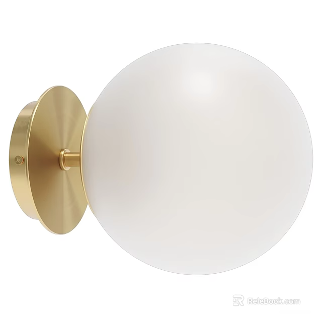 Modern Golden Wall Lamp Featuring White Spherical Glass Shade For Contemporary Home Decor 3d model 