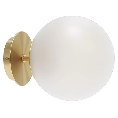 Modern Golden Wall Lamp Featuring White Spherical Glass Shade For Contemporary Home Decor 3d model