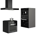 Black Modern Kitchen Appliances Featuring Range Hood Oven and Sleek Built in Design