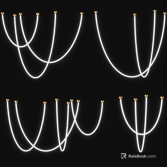 Modern Elegant Chandelier With White Curved Lines And Gold Accents For Interior 3d model 