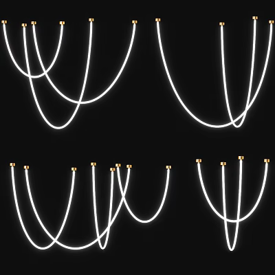Modern Elegant Chandelier With White Curved Lines And Gold Accents For Interior 3d model