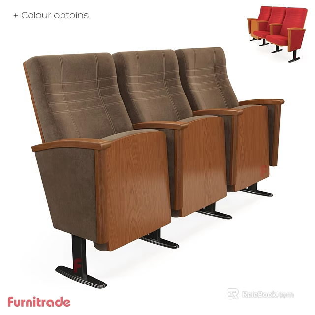 Comfortable Brown Fabric Leisure Chairs With Wooden Armrests And Black Legs 3d model 