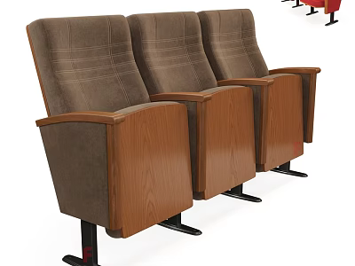 Comfortable Brown Fabric Leisure Chairs With Wooden Armrests And Black Legs 3d model