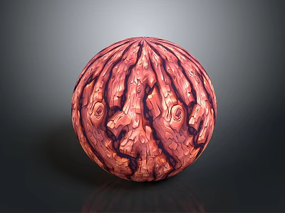 Unique Red Decorative Sphere Featuring Natural Wood Like Texture For Home Decor 3d model