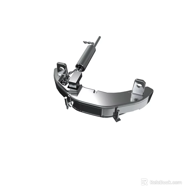 Metal mechanical component with curved steel bracket and hydraulic piston rod for automotive use 3d model 