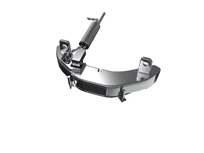 Metal mechanical component with curved steel bracket and hydraulic piston rod for automotive use 3d model