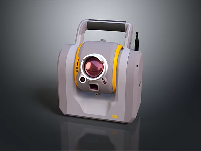 Portable Gray Yellow Computer Device With Handle And Circular Display Panel Design 3d model