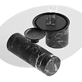 Modern Coffee Table With Clear Glass Top And Black Marble Cylindrical Bases