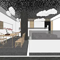 Traditional Tea House Interior With Bamboo Tree Black Stones And White Pebbles