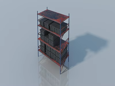 Sturdy Metal Swing Door Shelf With Multi Tier Racks And Black Storage Boxes 3d model