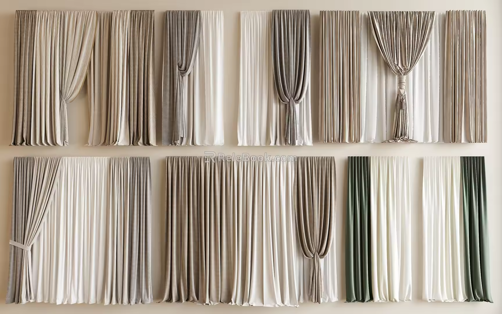 Modern curtain cloth curtain pleated curtain solid color foreign curtain gauze curtain cream wind curtain color matching curtain 3d model