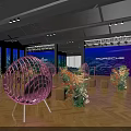 Elegant Banquet Hall with Colorful Stage Lighting and Arched Decorative Elements