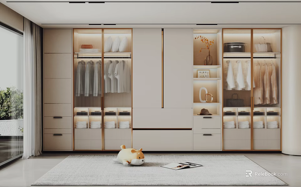 Elegant Modern Wine Cabinet With Glass Doors And LED Lighting In Living Room Design 3d model 