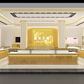 Elegant Modern Long Feng Jewelry Store Interior With Golden Display Cases And Counter