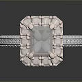 Elegant Fashion Ring With Square Gemstone And Engraved Silver Band