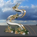 Spiral White Yellow Flower Decorated Photo Spot With Blue Sky And Green Trees