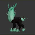 Glowing Green Mythical Deer 3D Model With Black Body Luminous Antlers Tail And Hooves