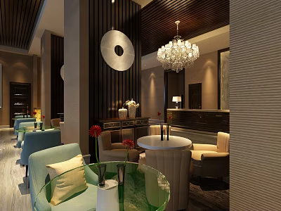 Modern Luxury Sales Office Interior With Crystal Chandelier Comfortable Sofas And Stylish Decorations 3d model